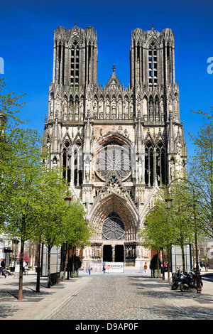 Mit Blick auf den Ansatz zur Cathedrale Notre-Dame de Reims, Reims, Frankreich Stockfoto