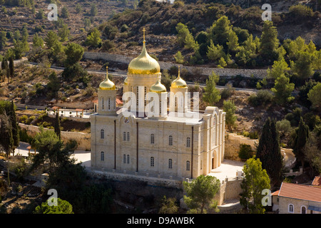 Luftbild der russisch-orthodoxen Kirche in Ein Karem, Jerusalem Stockfoto