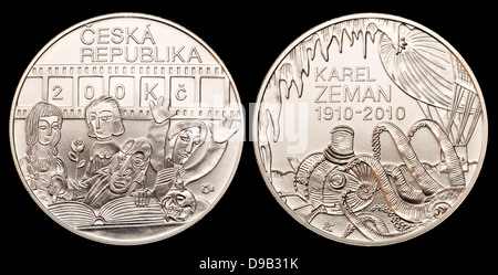 200Kc Silber-Gedenkmünze aus der Tschechischen Republik. 100. Jahrestag der Geburt von Karel Zeman, Filmregisseur und Drehbuchautor Stockfoto