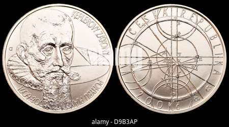 200Kc Silber-Gedenkmünze aus der Tschechischen Republik. 400. Jahrestag der Keplerschen Gesetze der Planetenbewegung Stockfoto