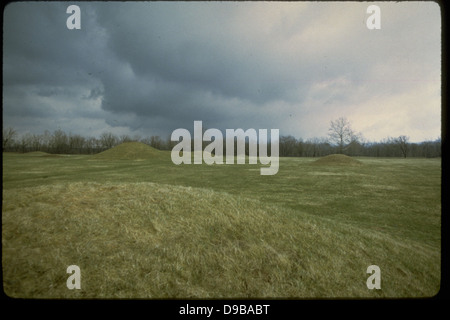 Der Hopewell Culture National Historical Park bewahrt alte Erdwerke und Hügel, die von den Hopewell-Völkern erbaut wurden. Der Park in Ohio bietet Einblicke in die Geschichte der amerikanischen Ureinwohner und die prähistorische Kultur. Stockfoto