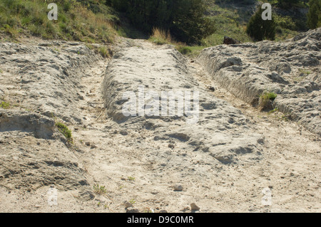 Wagenspuren der Oregon Trail in der Nähe von Guernsey, Wyoming. Digitale Fotografie Stockfoto