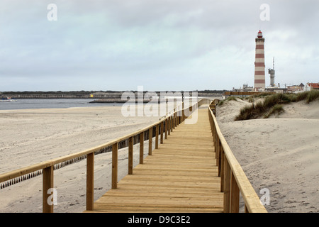 Promenade entlang dem Strand Praia Barra führt zum Leuchtturm Stockfoto