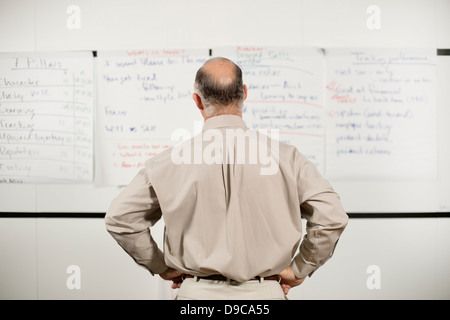 Reifer Mann verwirrt durch Präsentation Stockfoto
