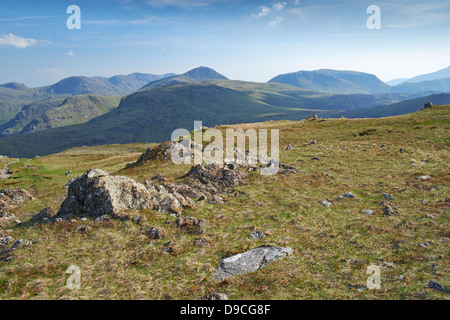 Auf der Suche nach Grau Knotts von unterhalb des Gipfels von Dale Head im Buttermere, Lake District. Stockfoto