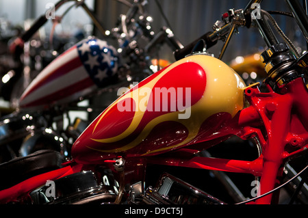 Motorräder aus dem Film 'Easy Rider' auf dem Display bei Harley Davidson Museum in Milwaukee Wisconsin Stockfoto