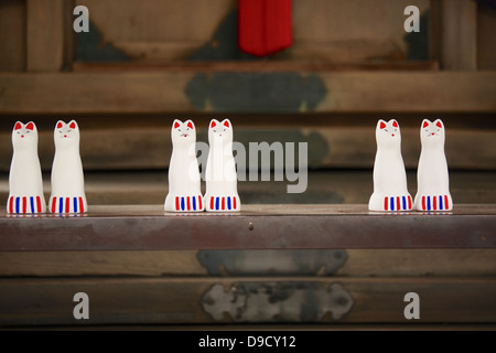 Wenig Kitsune Statuen aufgestellt überall in Hikan Inari Schrein, Asakusa, Japan Stockfoto