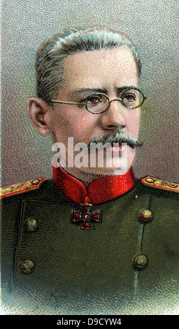 Nikolai Wladimirowitsch Rusky (1854-1918), General der kaiserlichen Armee während des Ersten Weltkrieges. Erfasst und durch die Bolschewiki ausgeführt, im September 1918. Chromolithograph. Stockfoto
