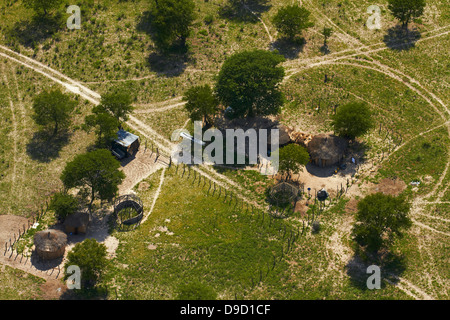 Schlamm, Hütten, Okavango Delta, Botswana, Afrika - Antenne Stockfoto