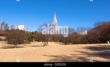 NTT Docomo Yoyogi Gebäude von Meiji Schrein inneren Garten aus gesehen Stockfoto