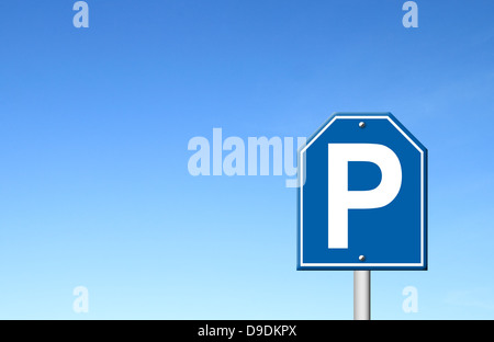 Parkplatz Schild mit blauem Himmel leer für text Stockfoto