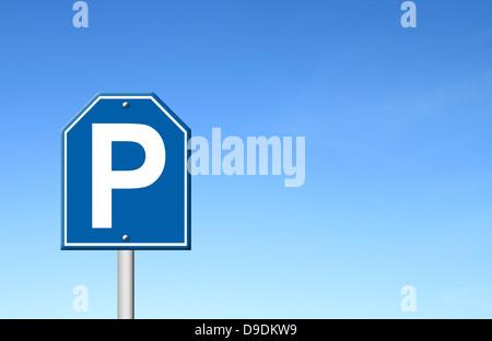 Parkplatz Schild mit blauem Himmel leer für text Stockfoto