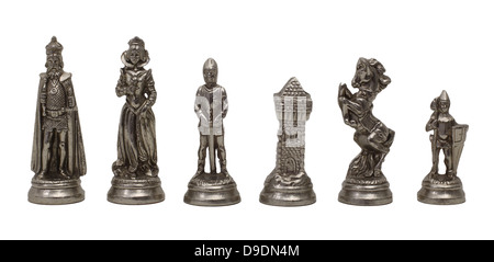 Schachfiguren auf einem weißen Hintergrund isoliert Stockfoto