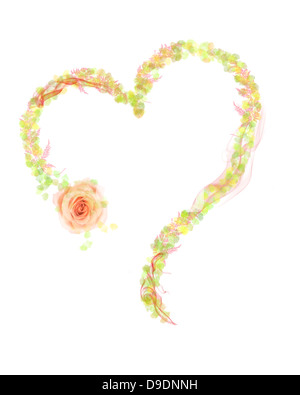 Herzform mit Blätter & Blumen gemacht Stockfoto