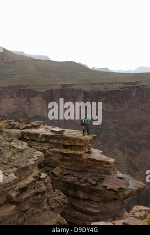 Mann auf Felsen, neue Hance, Grandview Wandern, Grand Canyon, Arizona, USA Stockfoto