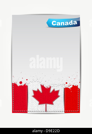 Genähte Kanada-Flagge mit Grunge Papier Rahmen für Ihren Text mit dem Namen des Landes. Stockfoto