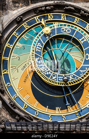 Die astronomische Uhr oder Prager Orloj (Pražský Orloj) auf das Rathaus (Town) in den Altstädter Ring in Prag, Tschechische Republik. Stockfoto