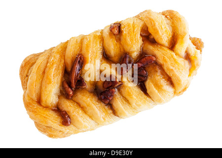 Eine hausgemachte Pecan dänischen auf weißem Hintergrund Stockfoto