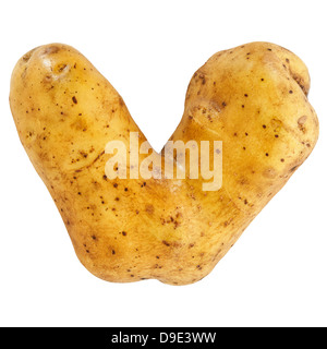 Eine Herz-Form-Kartoffel auf weißem Hintergrund Stockfoto