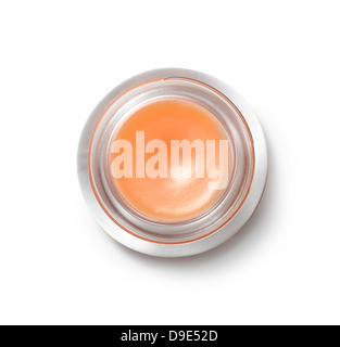 Lip Balm Topf ausgeschnitten auf weißem Hintergrund Stockfoto