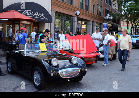 1960 Austin Healey am rollenden Skulptur Auto show 13. Juli 2012 in Ann Arbor, Michigan Stockfoto