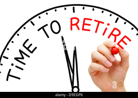 Handschrift Zeit Retire Konzept mit roten Markierung auf transparente wischen. Stockfoto