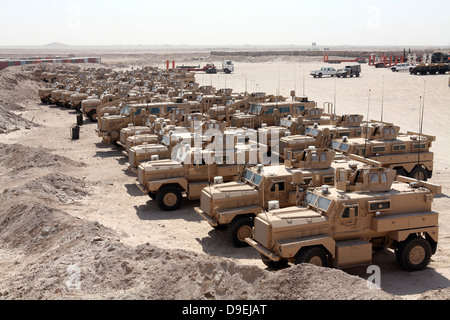 Mine Resistant Ambush Protected Fahrzeuge am Camp Taqaddum, Irak. Stockfoto