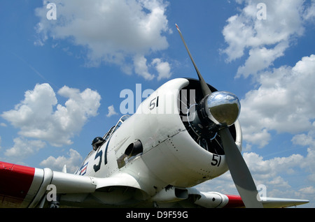 Nahaufnahme des Propellers auf einer North American Aviation Harvard II Warbird. Stockfoto