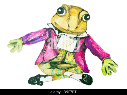 Komponisten Mozart - ein Frosch abstrakte isoliert Konzept. Handgemachte Aquarellmalerei Abbildung auf einem weißen Papier Kunst Hintergrund Stockfoto