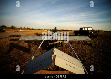 Ein US-Armee RQ-7 b Schatten unbemannten wird für den Start in Hurlburt Field, Florida, während Emeral Krieger 2011 festgelegt. Stockfoto