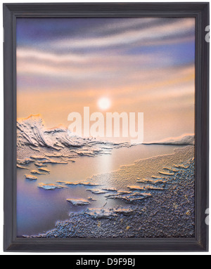 Chroniken des roten Planeten - Mars-Landschaft. Handgemachtes Ölgemälde Kunst in alten Holzrahmen Stockfoto