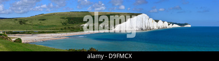 Cuckmere Haven und die sieben Schwestern Kreidefelsen von der South Downs Way, East Sussex, England, UK Stockfoto