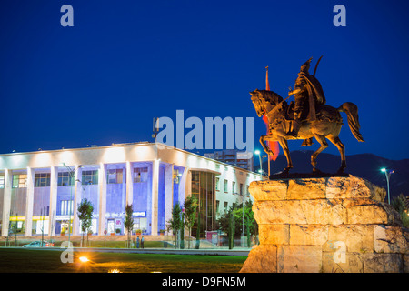 Reiterstatue von Skanderbeg, Tirana, Albanien Stockfoto