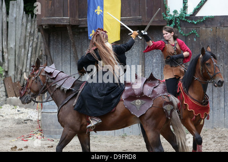 Die Legende der Ritter, das Mittelalterfest von Provins, UNESCO-Weltkulturerbe, Seine-et-Marne, Ile de France, Frankreich Stockfoto