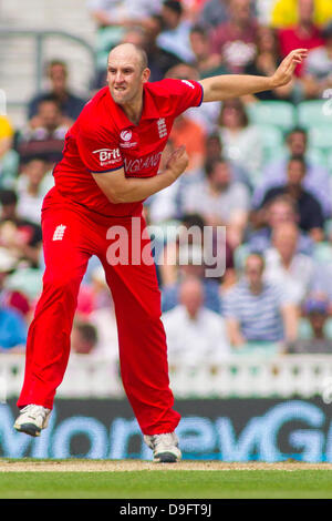 London, UK. 9. Juni 2013. Englands James Tredwell während der ICC Champions Trophy Semi final internationalen Cricket match zwischen England und Südafrika bei The Oval Cricket Ground am 19. Juni 2013 in London, England. (Foto von Mitchell Gunn/ESPA/Alamy Live-Nachrichten) Stockfoto