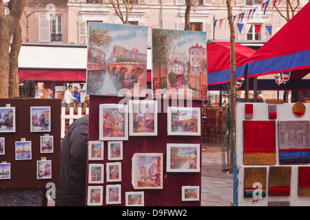 Gemälde zum Verkauf an die berühmten Place du Tertre in Montmartre, Paris, Frankreich Stockfoto