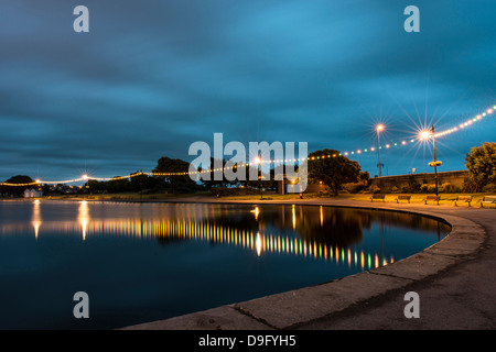Canoe Lake Southsea in der Nacht Stockfoto