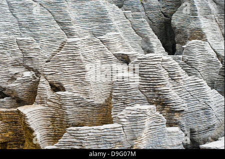 Rock-Muster am Pancake Rocks, Punakaiki, West Coast, Südinsel, Neuseeland Stockfoto