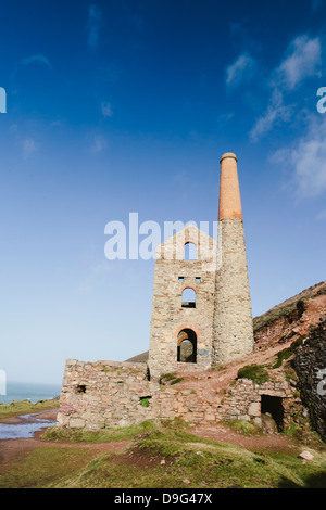 Towan Roath Maschinenhaus bei Wheal Coates Tin Mine, UNESCO-Weltkulturerbe, St. Agnes, Cornwall, England, Vereinigtes Königreich Stockfoto