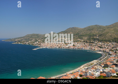 Blick über Samos Hafen und Stadt, Insel Samos, östliche Sporaden, griechische Inseln, Griechenland Stockfoto