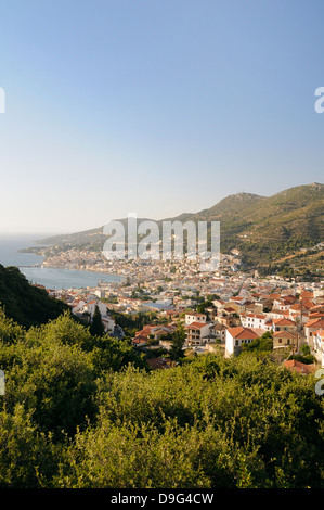 Blick über Samos Hafen und Stadt, Insel Samos, östliche Sporaden, griechische Inseln, Griechenland Stockfoto