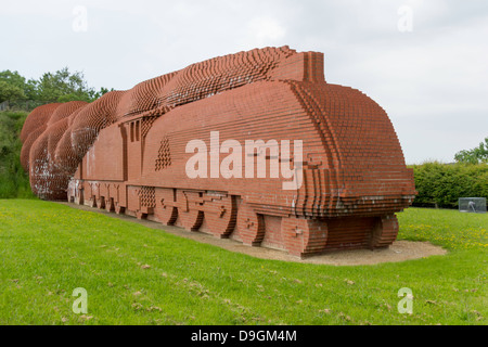 Der Zug baute eine Skulptur des Bildhauers David Mach mit Steinen an Morton Park Darlington Co. Durham Stockfoto