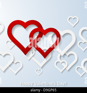 Abstrakte zwei fliegende rote Herzen über die weißen Herzen auf hellblauem Hintergrund. Valentinstag-Konzept. Eps10 Vektor-illustration Stockfoto