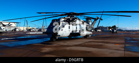 Ein CH-53E Super Stallion sitzt auf der Flightline an Bord der Marine Corps Air Station Miramar, Kalifornien. Stockfoto