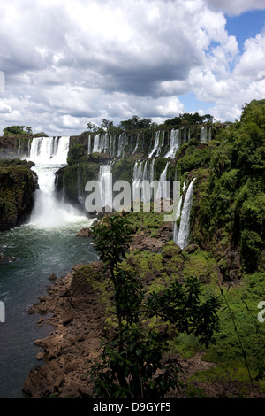 Iguazu-Wasserfälle. Spektakuläre Aussicht von einem der Gehwege. Stockfoto