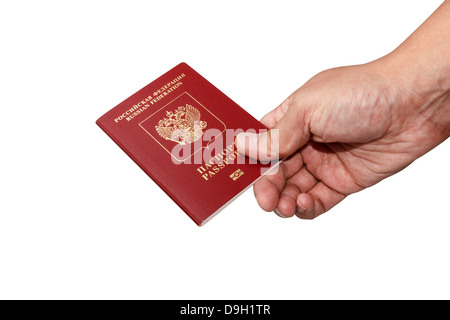 Isoalted russischer Pass in der Hand mit Beschneidungspfad Stockfoto