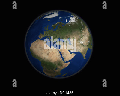 Volle Earth-Ansicht zeigt Afrika, Europa, dem Nahen Osten und Indien. Stockfoto