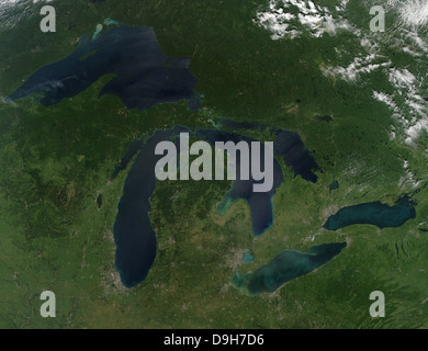 August 28, 2010 - Satellite view of a cloudless summer day over the entire Great Lakes region. Stockfoto