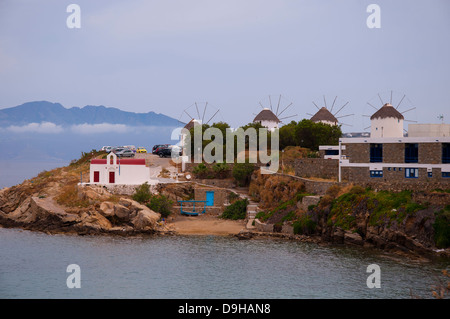 Die Windmühlen auf der schönen Insel Mykonos in den Kykladen-Griechenland Stockfoto