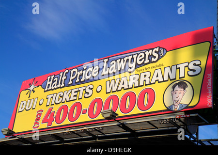 Las Vegas Nevada, West Sahara Avenue, Reklametafel, Werbung, Anzeige, Zeichen, Anzeige, Werbung, Anzeige, Rechtsanwälte, DUI, Rechtsabteilung, Anwälte, NV130327039 Stockfoto